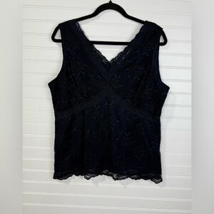 Worthington Woman Stretch, navy blue lace dressy sleeveless top. Size 1X